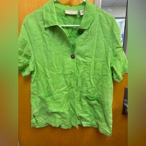 Studio Works Lime Green Linen Button Front Top